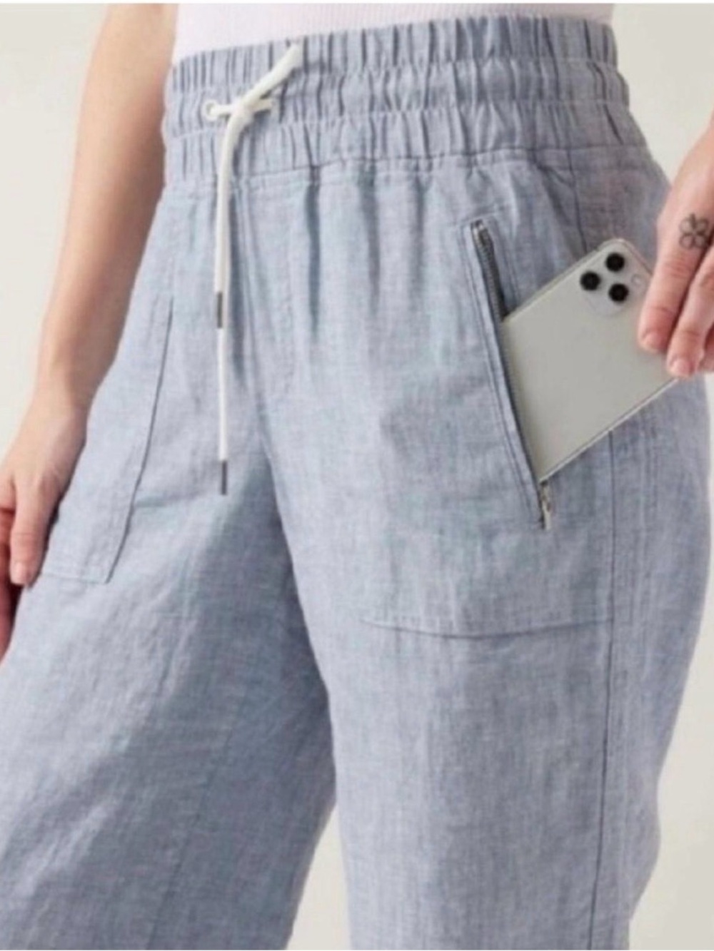 Athleta Cabo Linen Wide Leg Pants Chambray Blue Size 4 - Picture 3 of 10